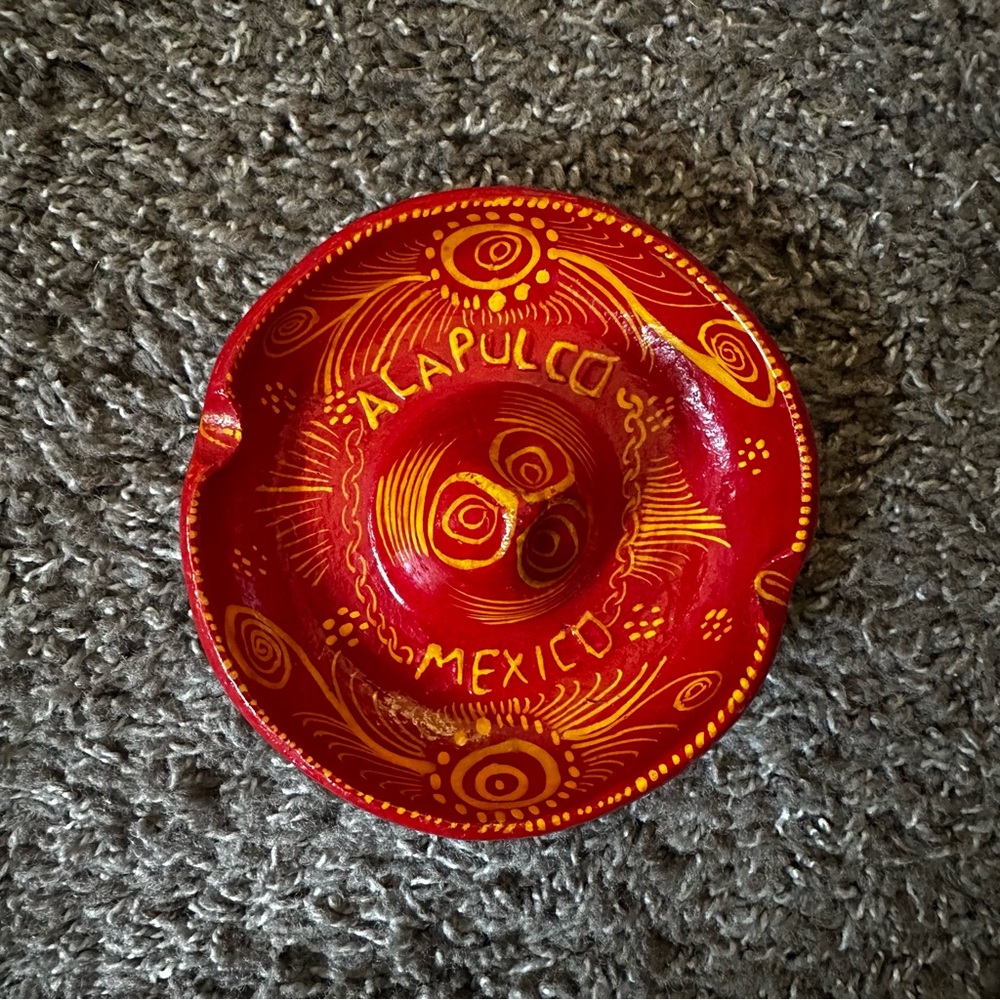 Vintage Hand-Painted Acapulco Mexico Sombrero Ceramic Ashtray/Trinket Tray